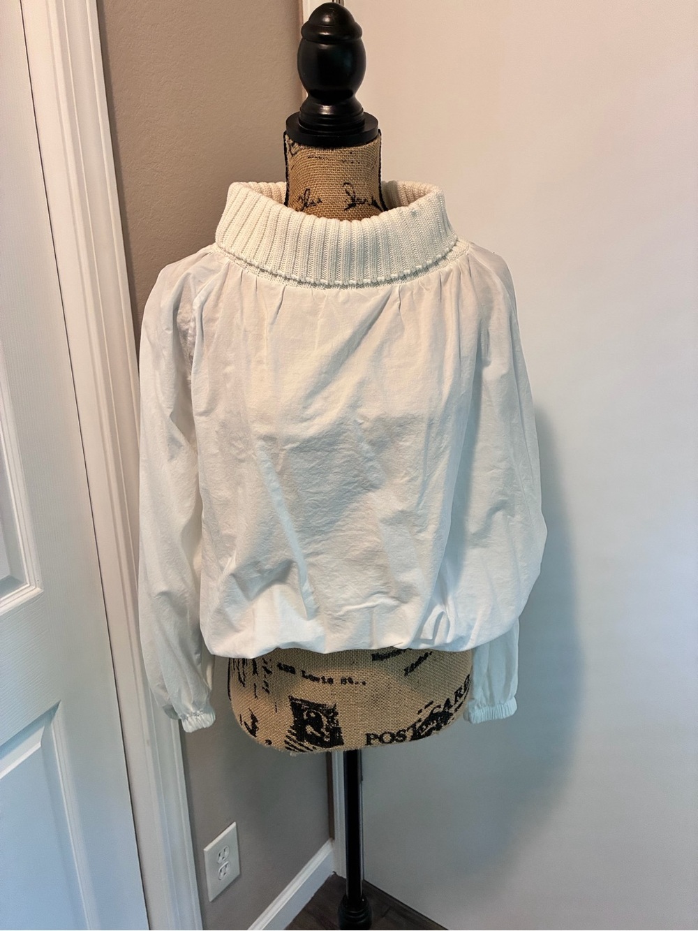 Zara Cream Off-Shoulder Ribbed Funnel Neck Sweater